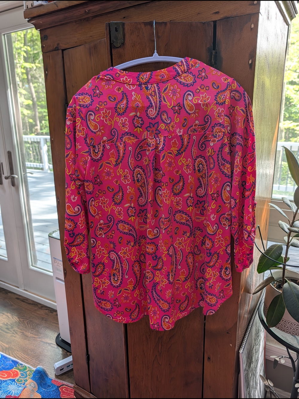 Dear Scarlett Bright Pink Paisley Lizzie V-Neck Blouse - Picture 4 of 8
